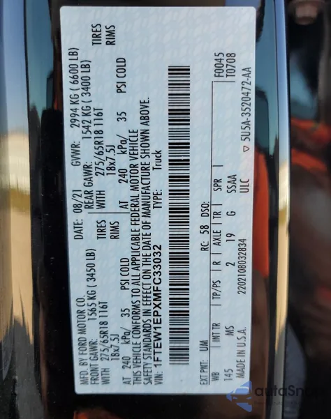 2021 Ford F150 Supercrew from USA, damaged, VIN 1FTEW1EPXMFC33032